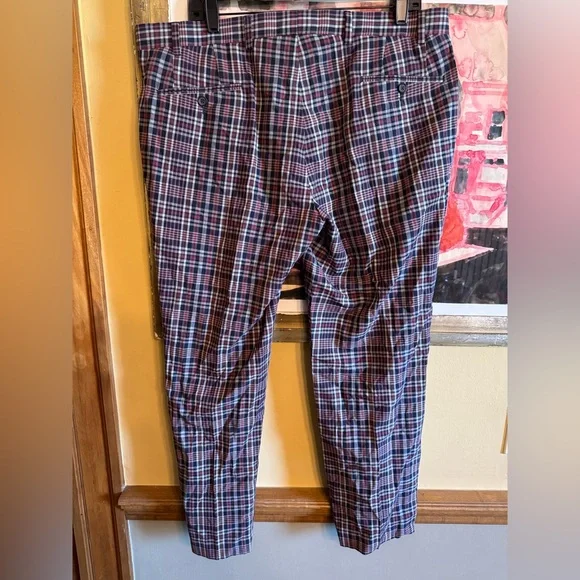 Lauren Ralph Lauren Red Plaid Flat Front Cotton Pants 36x29 India White Blue - Picture 6 of 9
